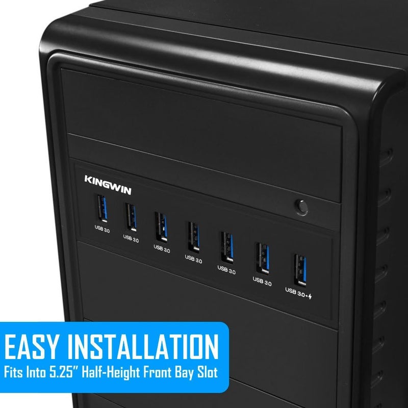 KingWin Front Panel USB 3.0 Hub 7 Port & One Fast Charging USB 2.1A Charging Port - Image 2
